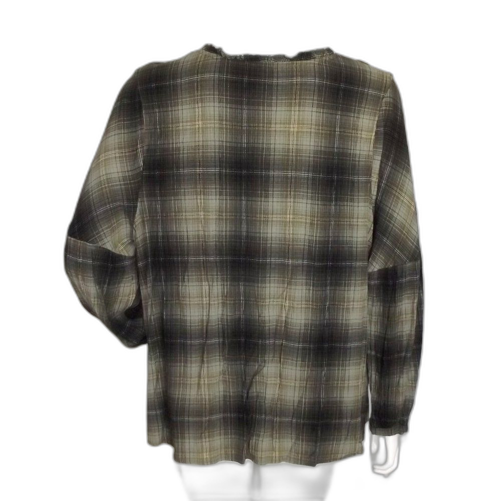 FRYE & CO Blouse, 2X, Green/Black Plaid, long sleeves, Pullover/Buttons, Rayon - Picture 4 of 11